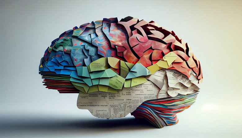 Cerveau coloré fait avec différents papiers