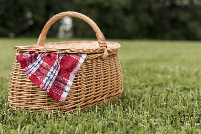 Un panier de piqu-nique dans l'herbe